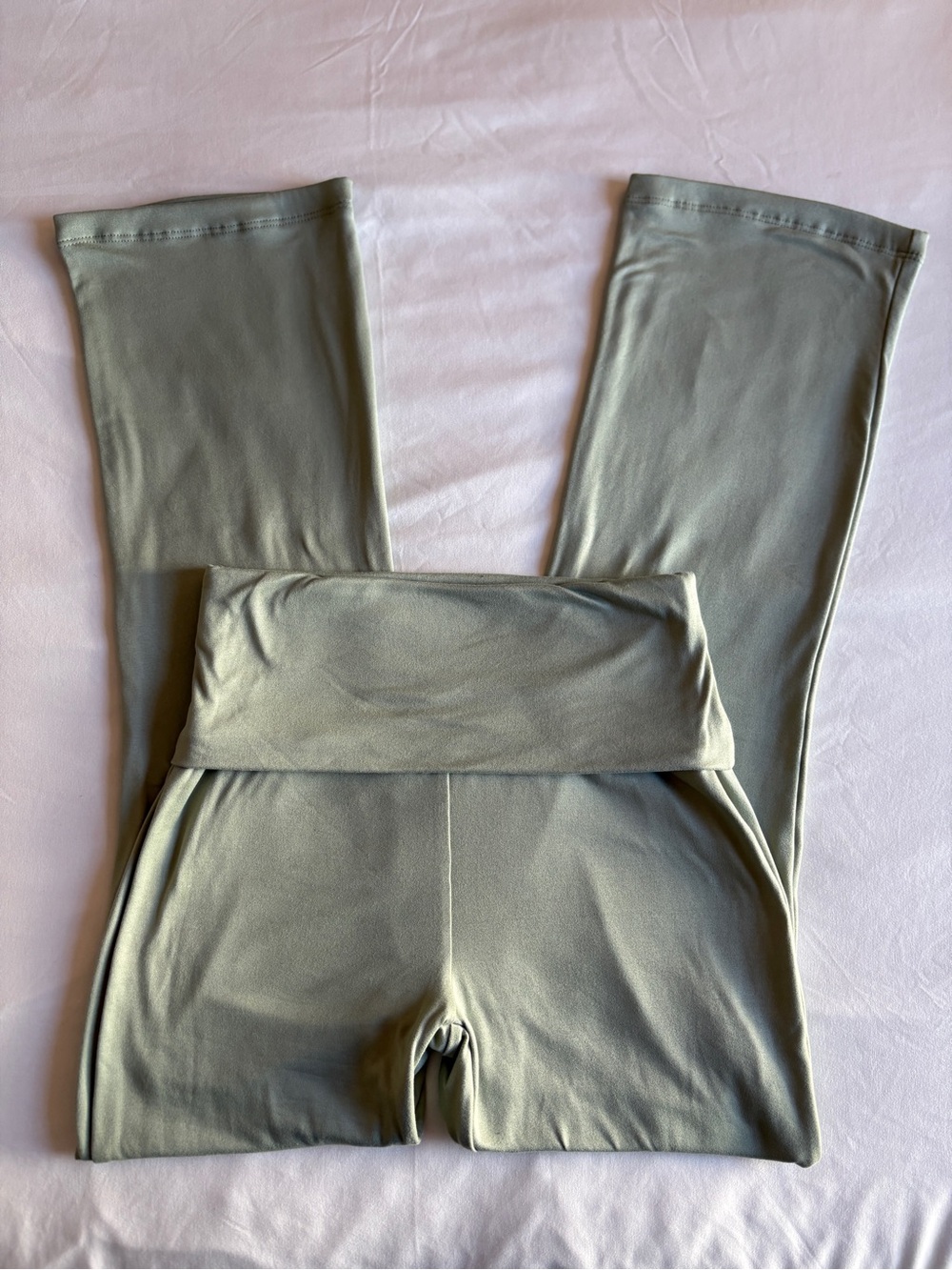 Jova Sage Green Buttery Soft Fold Over Flare Leggings Yoga Athleisure Lounge